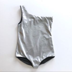 Asymmetrical one piece silver swimsuit